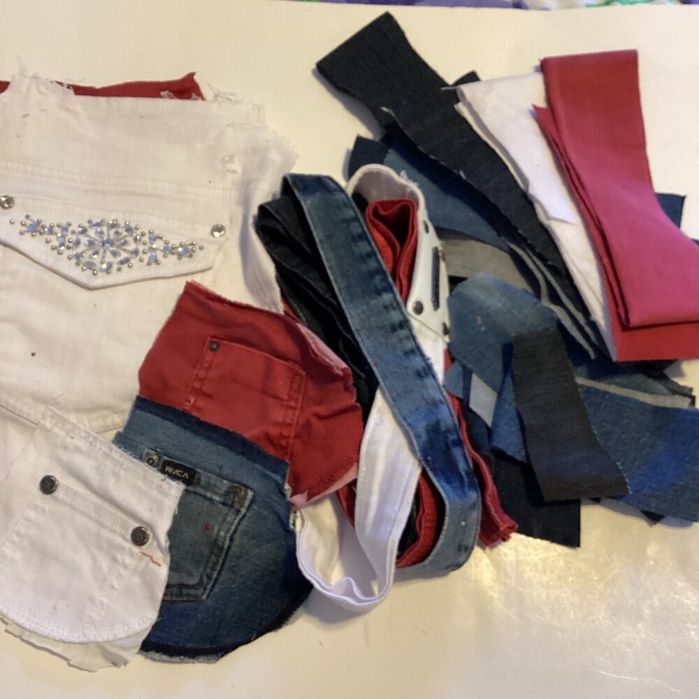 A Bundle of Denim Scraps for Recycling Upcycling Projects Fabric Material